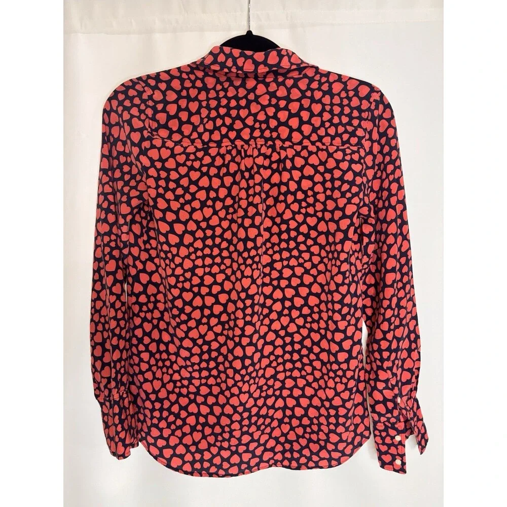 Valentines J Crew silk shirt button Down red hearts Navy XS Women’s Love